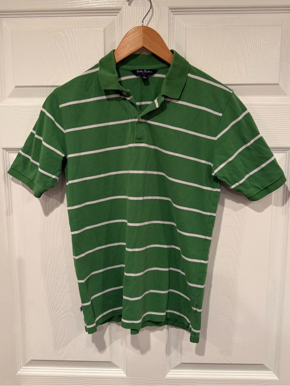 Brooks Brothers Boy’s L Regular Green White Striped Polo Short Sleeve O35